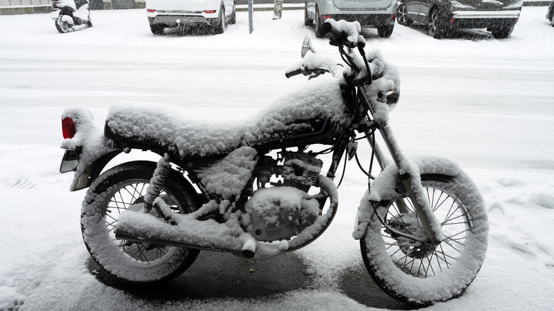 a motorcycle in the snow