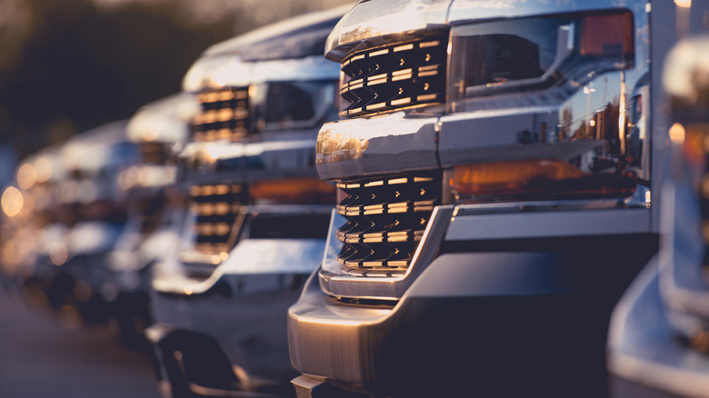 Pickup trucks at a dealership