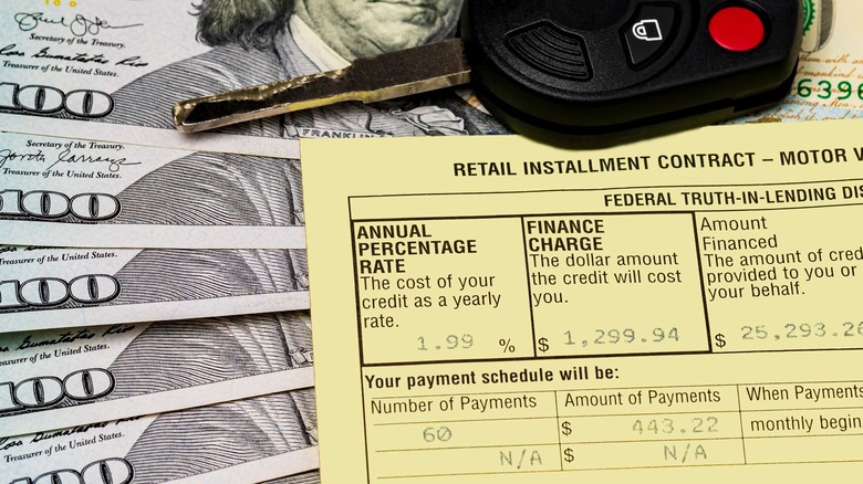 Car loan contract with the montly payment listed.
