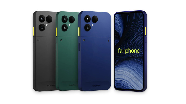 Four Fairphone 6+ models over a white background