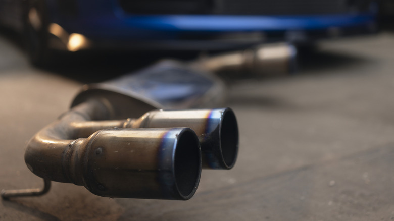Close up of aftermarket exhaust system