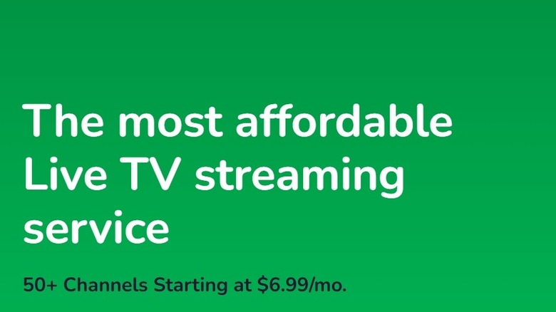 Screenshot of Frndly TV's website stating "The most affordable Live TV streaming service" with white letters on green
