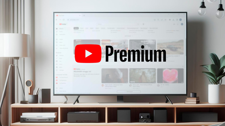 A large TV in living room featuring the YouTube Premium logo