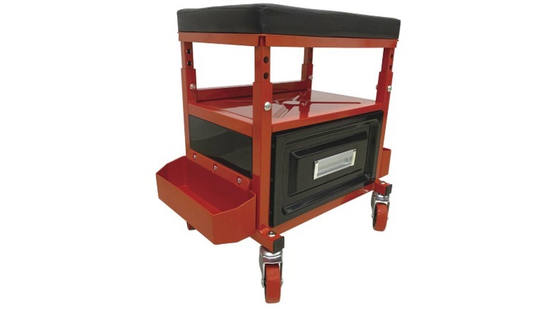 Red stool and toolbox
