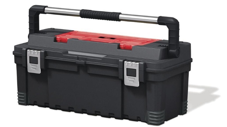 Black toolbox with long handle