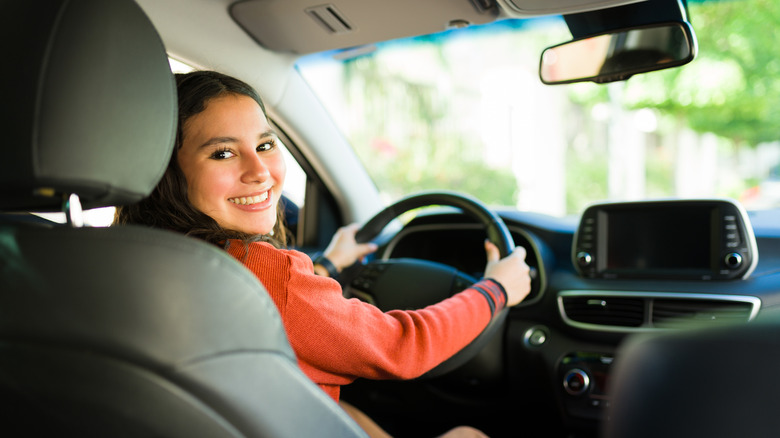 woman inside car