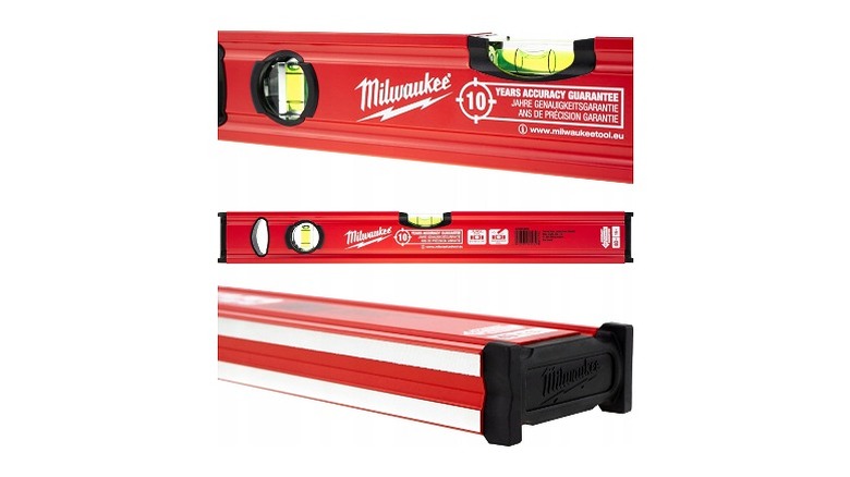 Red Milwaukee slim level in three different angles