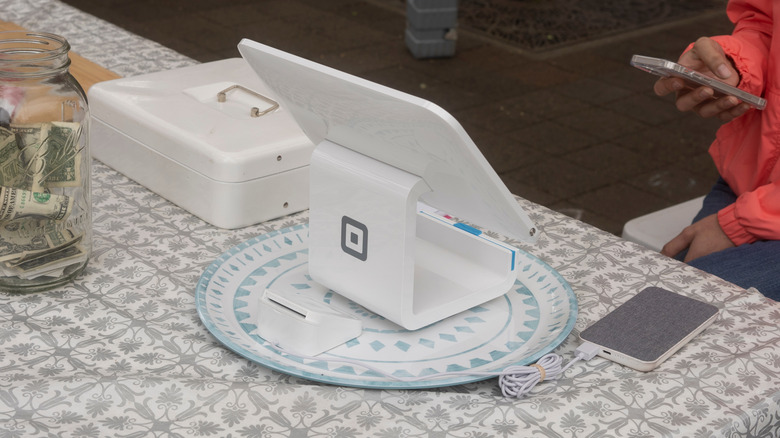 iPad cash register on table with products