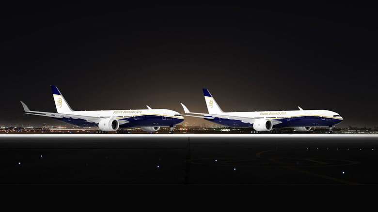 two BBJ 777X business jets on the runway