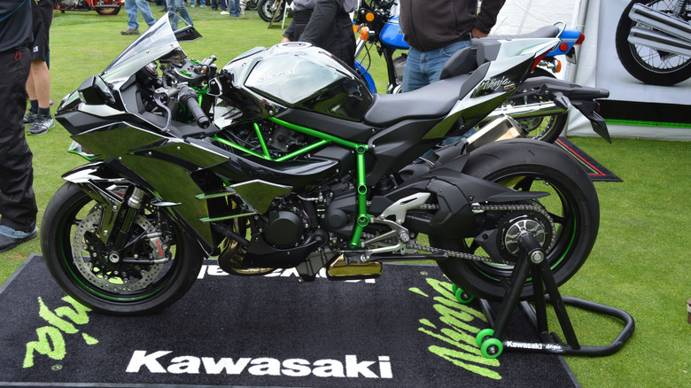 A Kawasaki Ninja H2 being displayed at the Quail Motorcycle Gathering in 2015.