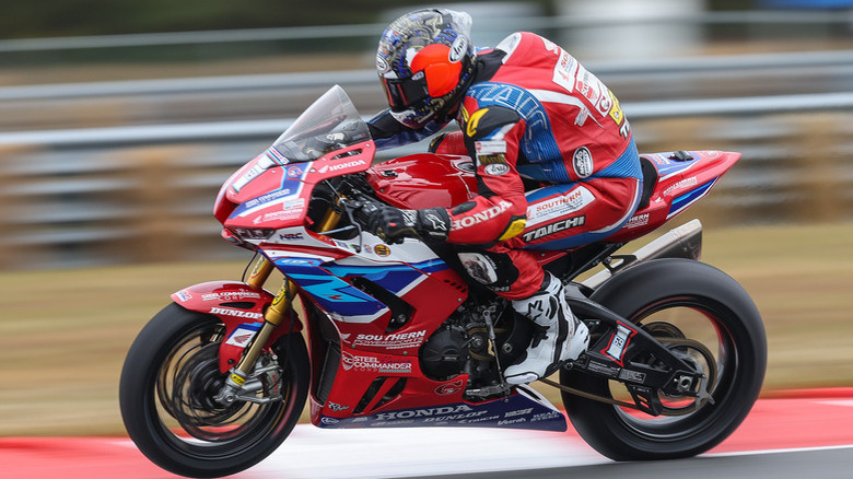 Honda CBR-1000RR-R Fireblade SP wheelie on a racetrack