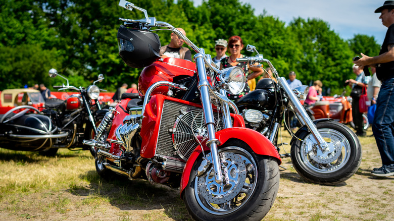 Big red Boss Hoss motorcycle