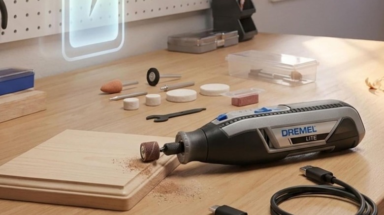Dremel Lite on table with wood