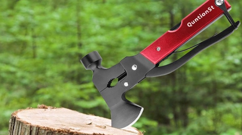 multitool axe on wood