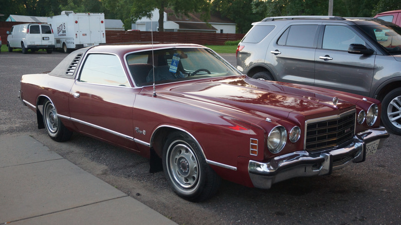 1975 Dodge Charger parked in parking lot, front-right 3/4 view