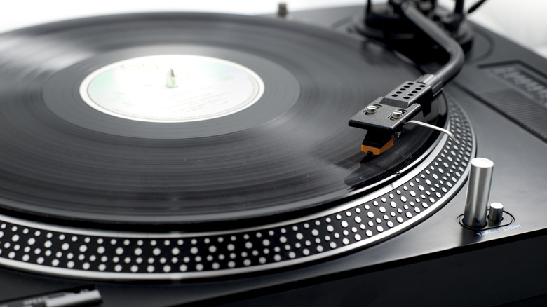 Record playing on turntable