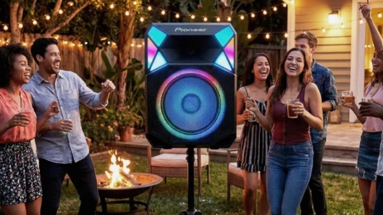 Pioneer PSX615 700W All-In-One Party Speaker in the middle of an outdoor party