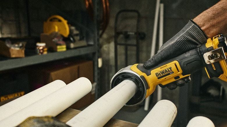 DeWalt 20V Max Pipe Deburring Tool in use