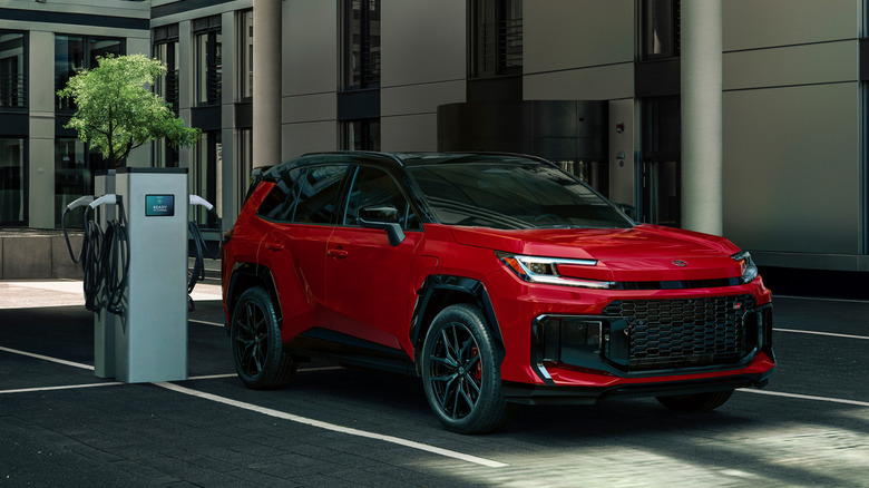 2026 Toyota RAV4 GR Sport PHEV plug-in hybrid connected to a DC fast charger