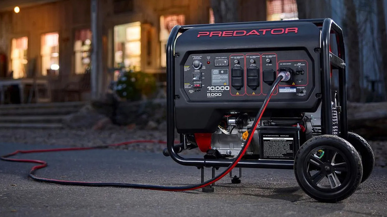 A Predator 10,000-watt generator outside of a building