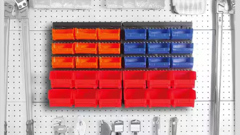 A Vrbgify peg board set up in a garage.