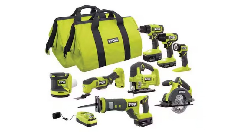 Ryobi 8-tool Combo Kit on white background