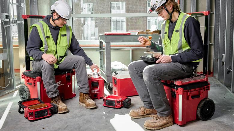 workers taking a lunch break