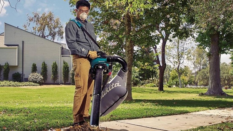 40V Max XGT Blower with Vacuum Attachment in action
