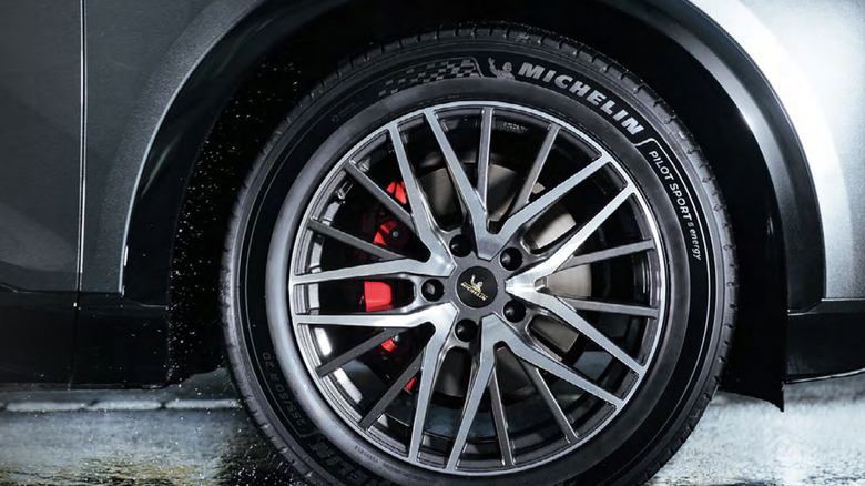 Side view of Michelin Pilot Sport 5 Energy tire mounted on SUV.
