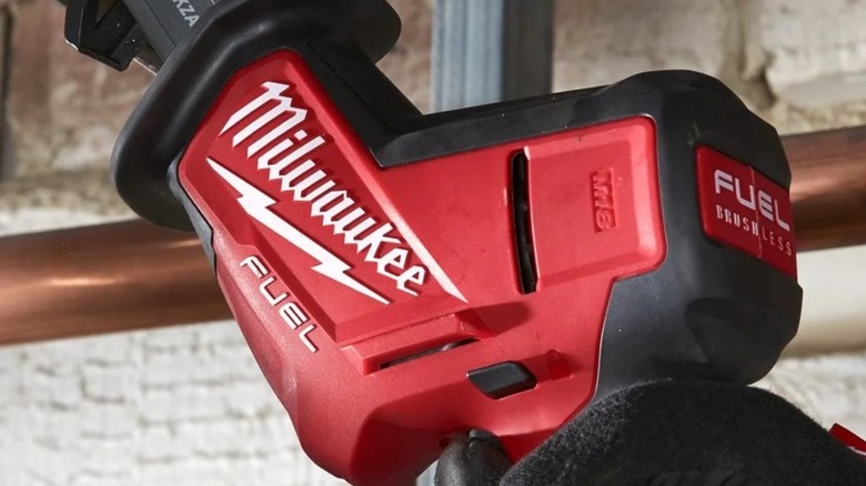 Close up of Milwaukee logo on tool