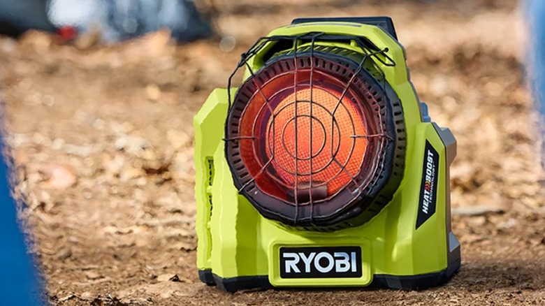 Ryobi 18V One+ Portable Propane Heater in use