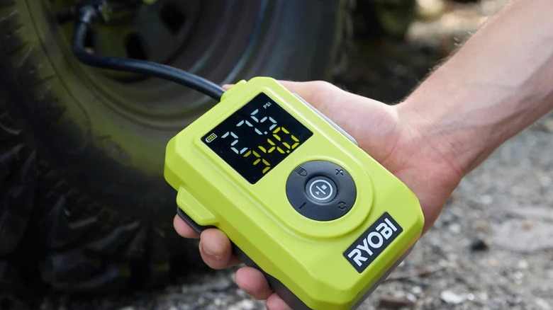 Ryobi Rechargeable Tire Inflator in use