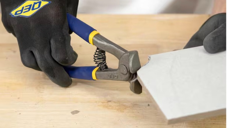QEP 8-inch Steel Tile Nipper in use