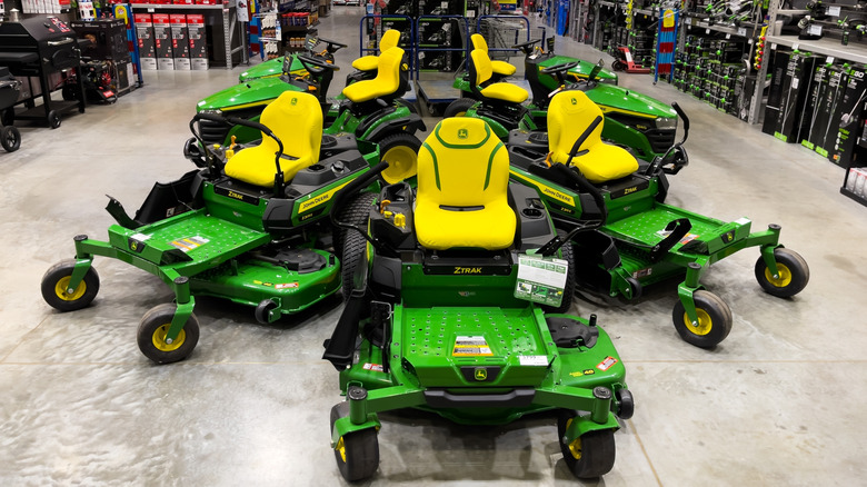 zero-turn mowers in a Lowe's store