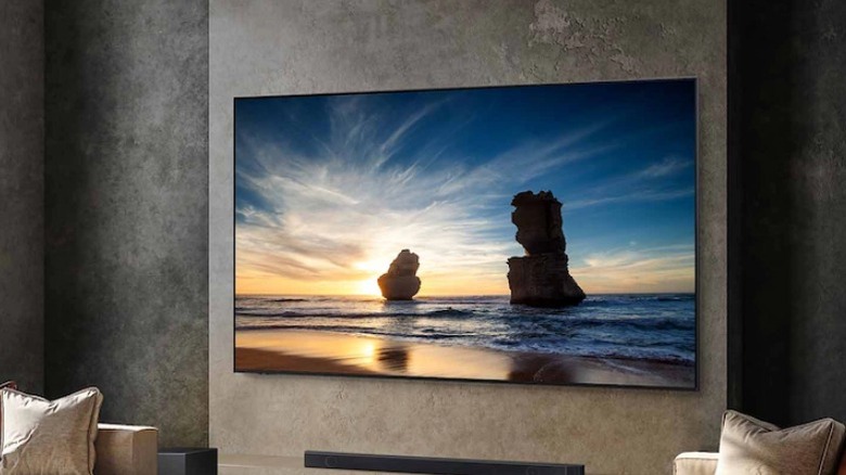 Samsung Class NEO QLED mounted on a concrete wall
