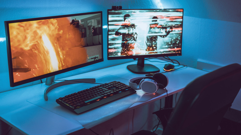 Two monitors on desk
