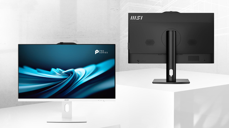 Two MSI Pro computers on a white display