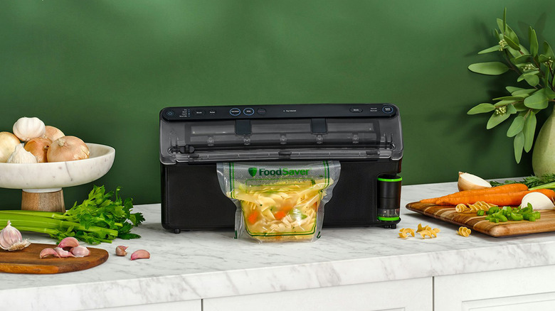 A FoodSaver vacuum sealer on a countertop