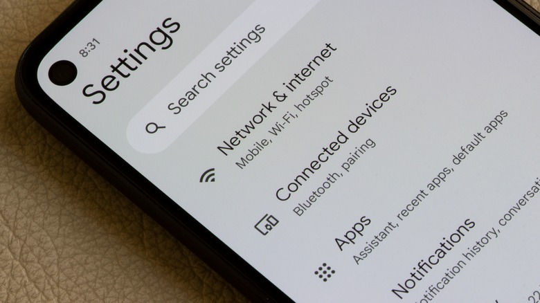 settings on Android phone