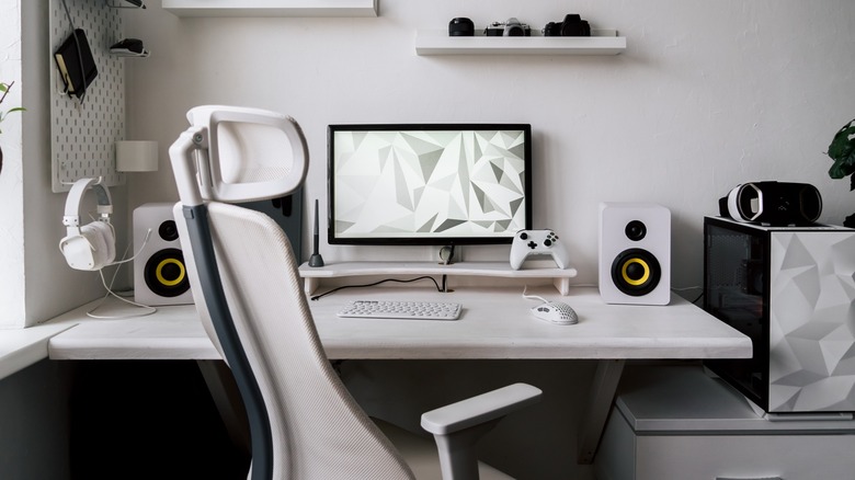 minimalist white computer desk
