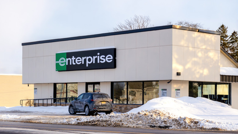 A snow-covered Enterprise branch in New York