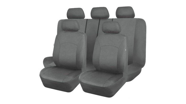 Flying Banner polyester car seat covers on display