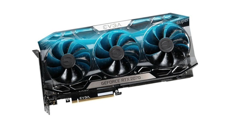An EVGA Geforce RTX 2070 Super graphics card on a white background