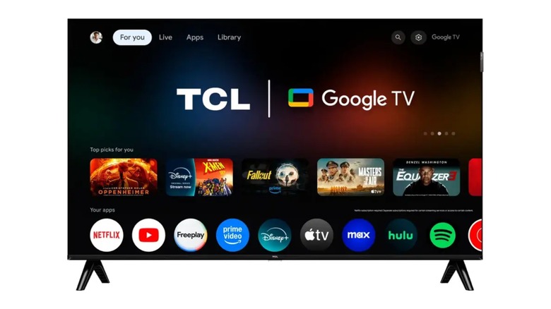TCL Q3K TV on a white background, showing the Google TV OS