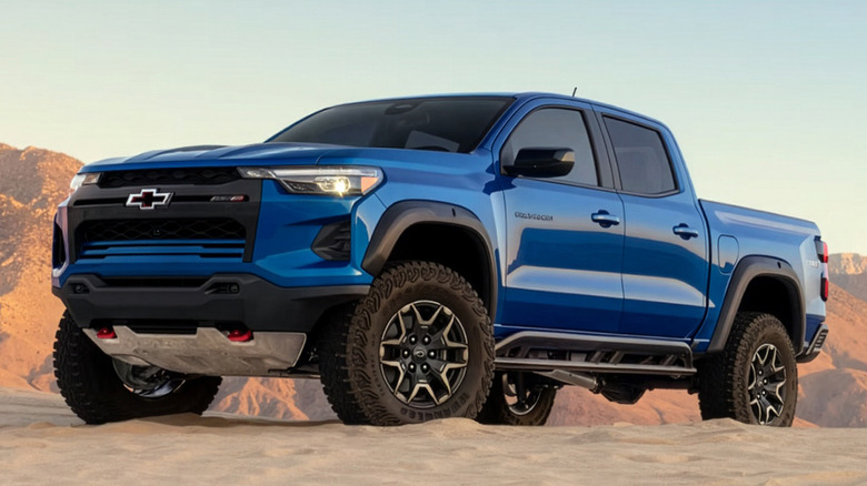 A side on shot of a blue 2026 Chevrolet Colorado ZR2
