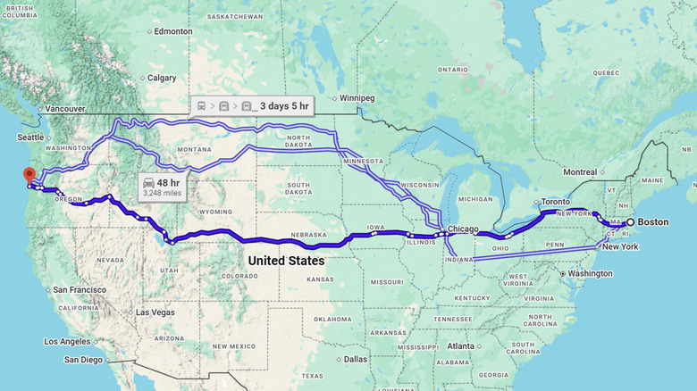 A map of US Route 20 from Boston to Newport, Oregon
