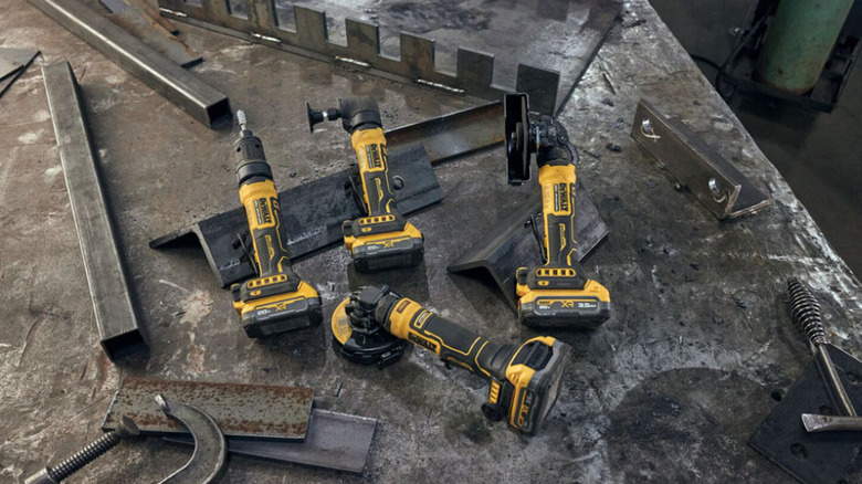 DeWalt's new angle grinders against industrial background