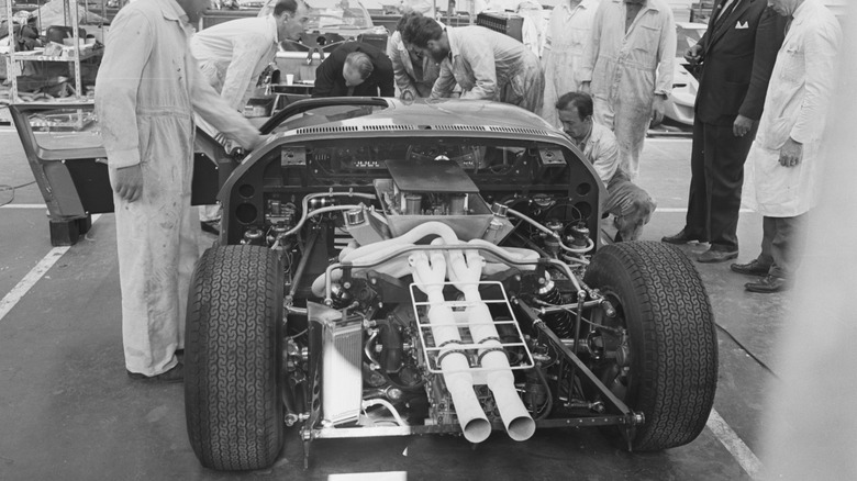 Mechanics working on a Ford GT40