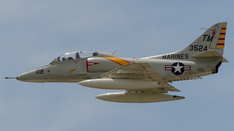 A Douglas A-4 Skyhawk flying at an air show in 2016