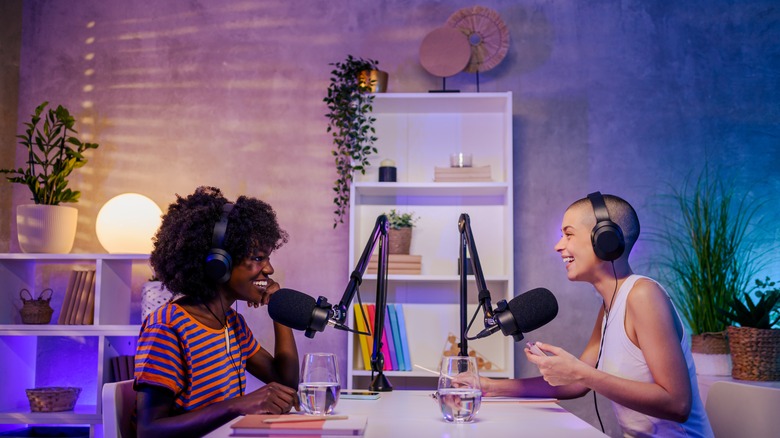 Women on a podcast